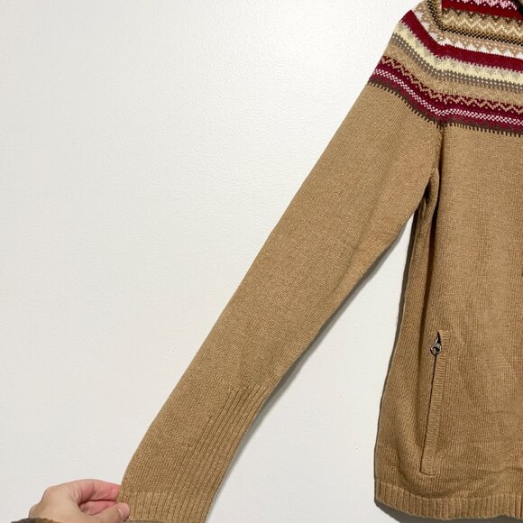 Eddie Bauer Womens Zip Up Fair Isle Hooded Sweater M Angora Tan Nordic Cabincore - Picture 3 of 8